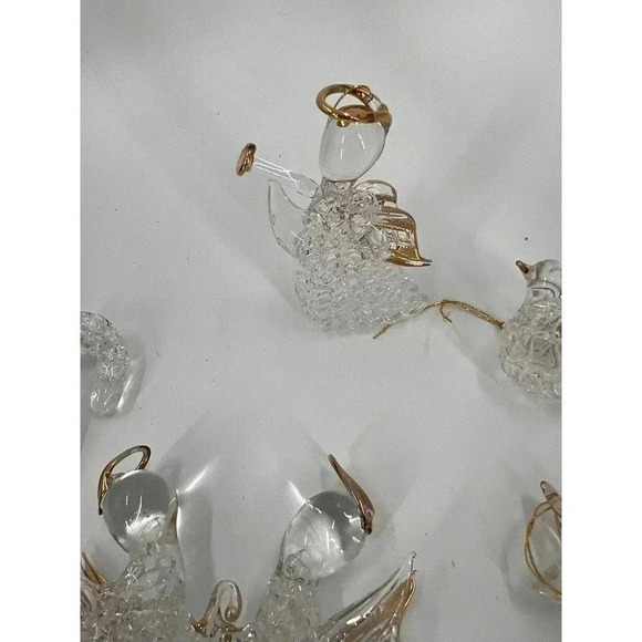 VINTAGE 8 Piece Clear Glass Spaghetti/Spun Glass Ornaments NATIVITY TREE ANGELS - Picture 5 of 12